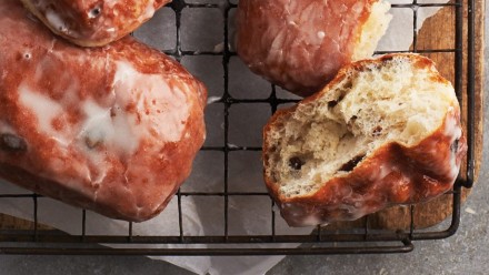cooling tray with glazed dutchie doughnuts