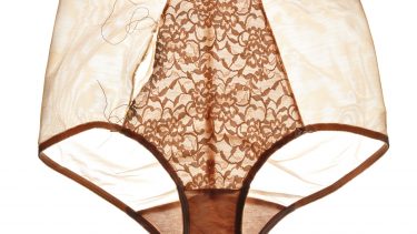 Pair of lacy underwear used to represent prolapsed uterus