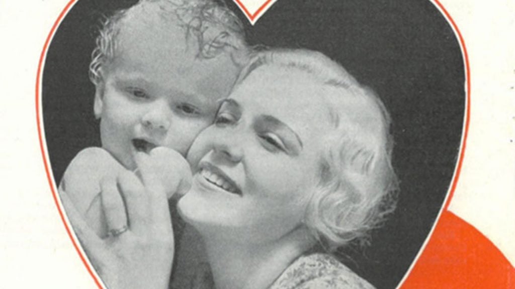 A young mother and her baby pictured in a 1934 issue of Chatelaine. 