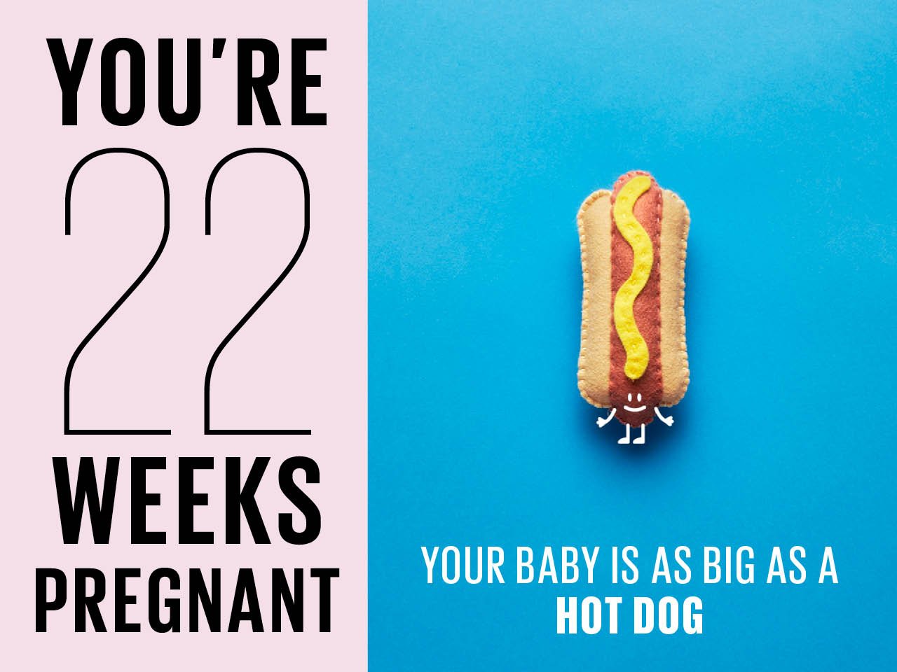 Felt hot dog used to show how big baby is at 22 weeks
