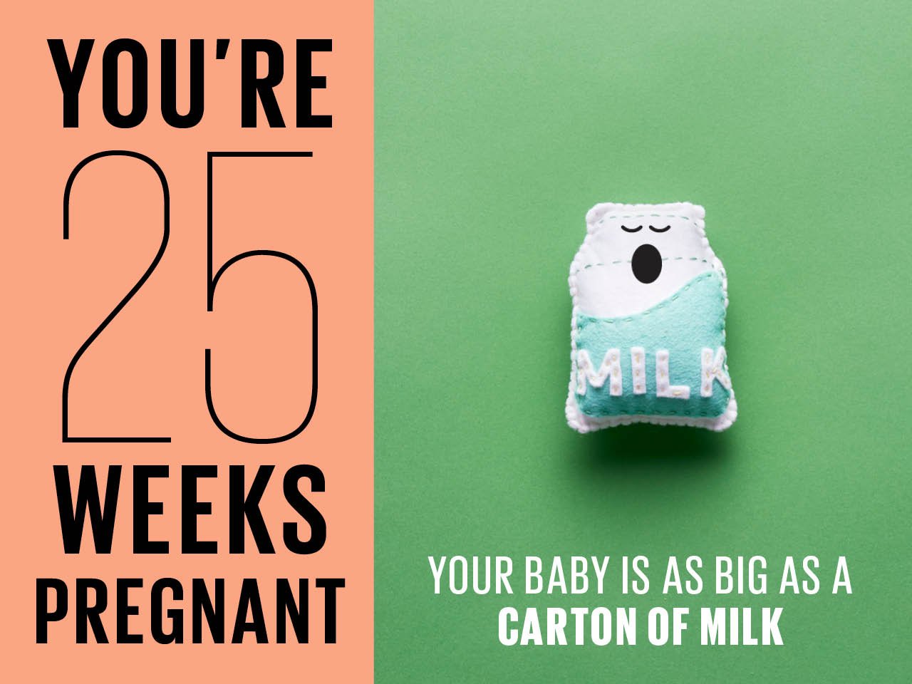 Felt carton of milk used to show how big baby is at 25 weeks pregnant