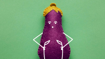 Felt eggplant used to show how big baby is at 30 weeks