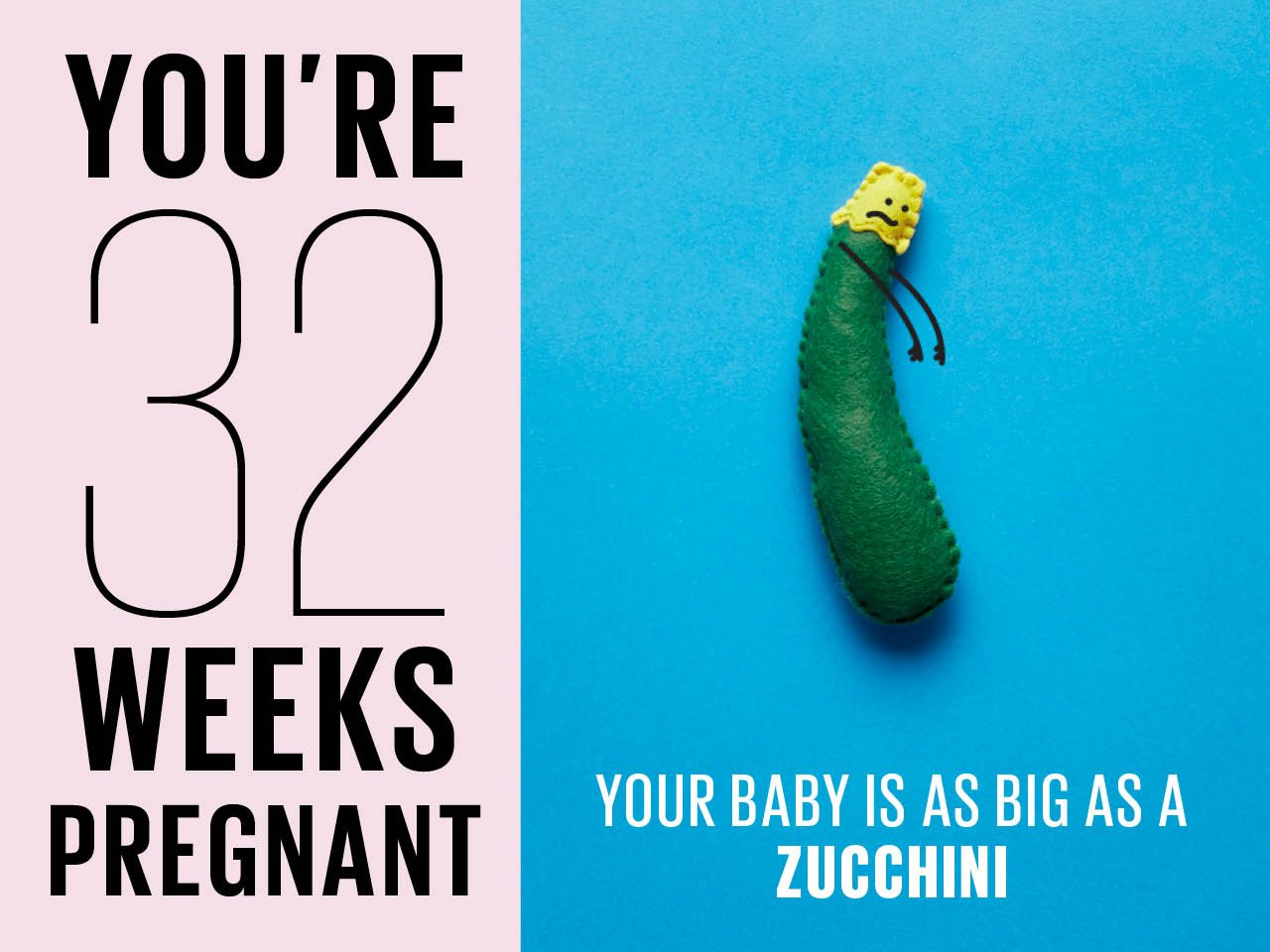 Felt zucchini used to show how big baby is at 32 weeks pregnant
