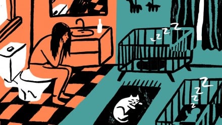 Ilustration of woman looking at crib