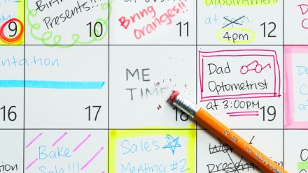 making time for yourself to get things done, no time for anything to get done. To-do list with "me-time" scheduled in