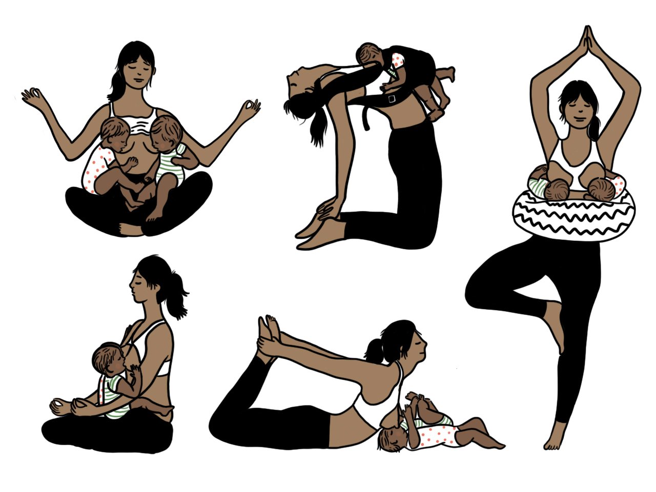 mother breastfeeding twins yoga