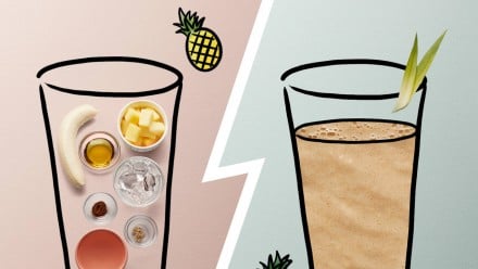 An illustration of a smoothie and all its ingredients