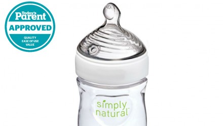 Clear Nuk Simply Natural Bottle with Today's Parent Approved seal on image