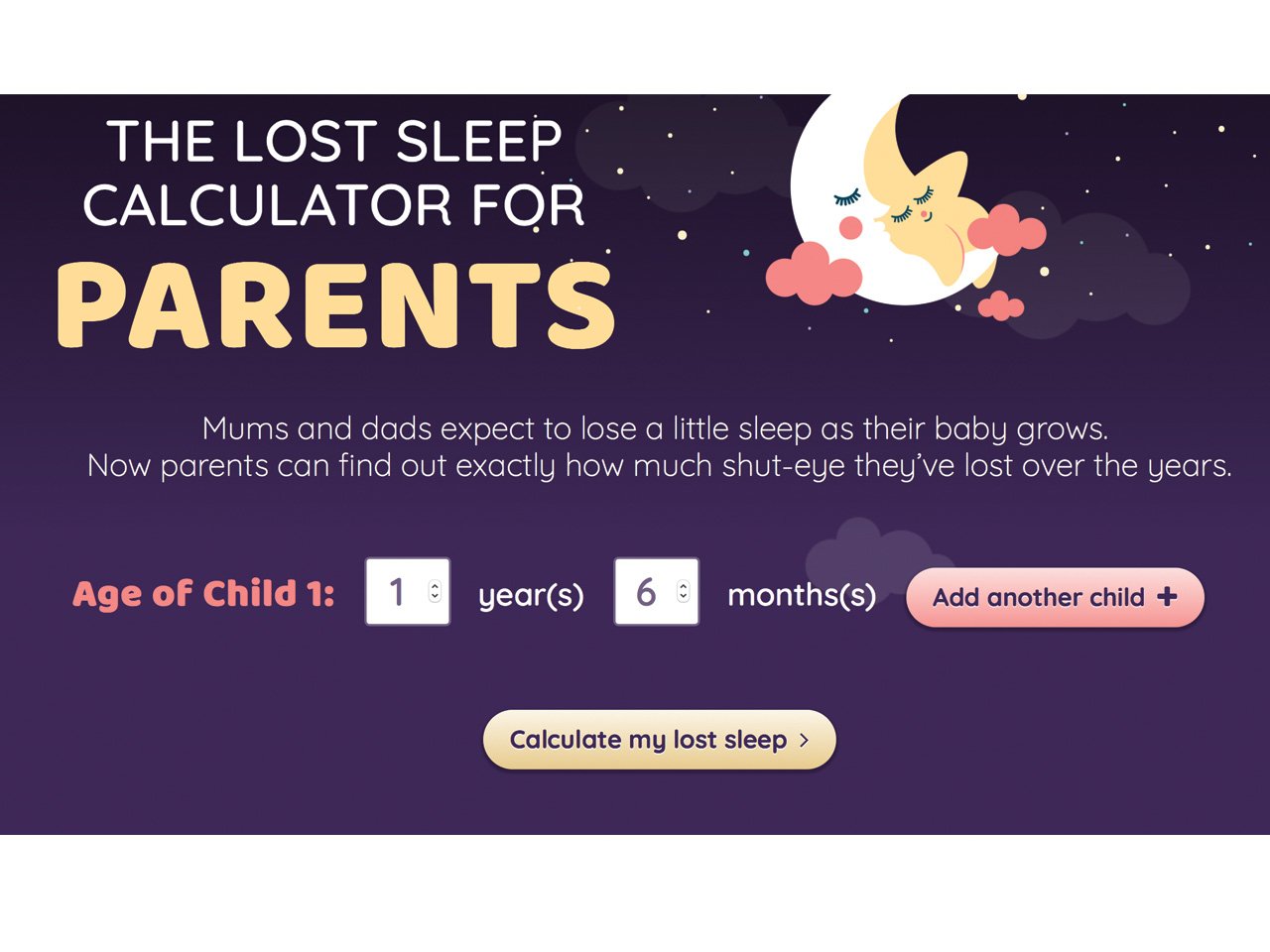 calculator that shows how much sleep you've lost as a parent based on your child's age