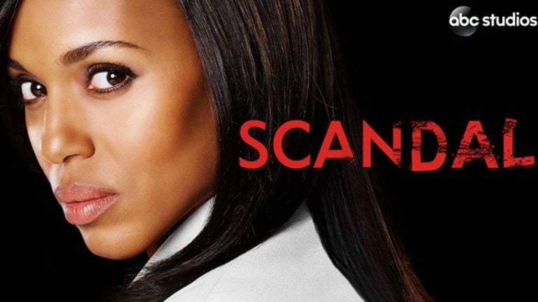 promotional flyer for netflix show called Scandal, african american girl looking at the camera over her shoulder