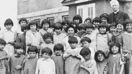 historic photo of indigenous residential school children in Canada for a roundup of books about residential schools.