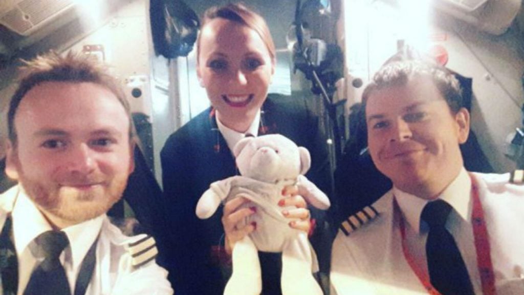 Loganair staff with the teddy
