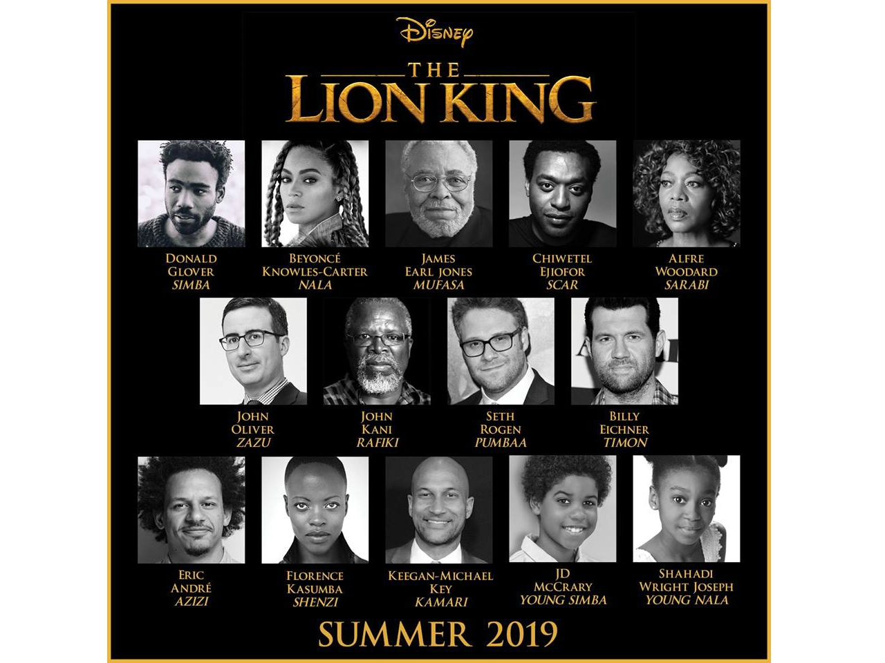 Image showing the full cast of the 2019 remake of the Lion King