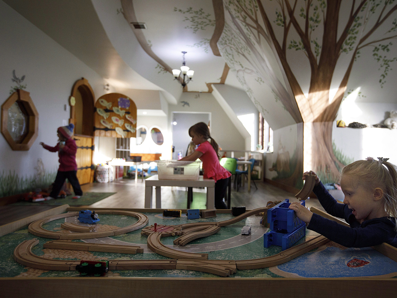 Kids play at Fable Child Care Centre in Morinville, Alta.