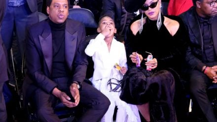 JAY-Z, Blue Ivy Carter, and Beyonce at THE 60TH ANNUAL GRAMMY AWARDS