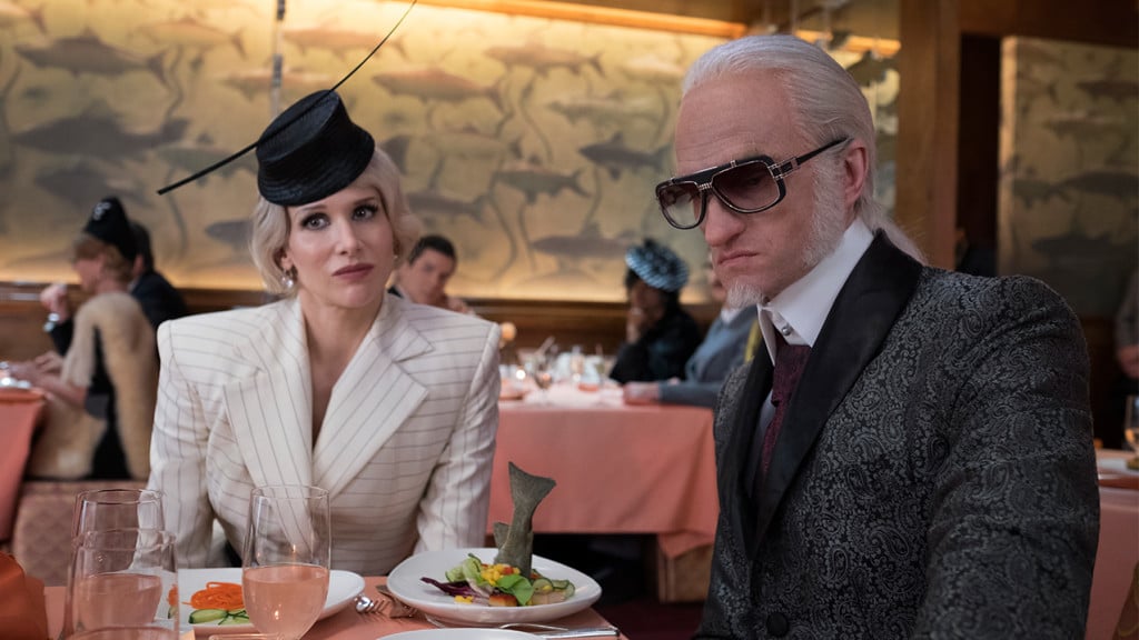 promo image for The Series of Unfortunate Events showing Count Olaf in disguise at a fancy restaurant