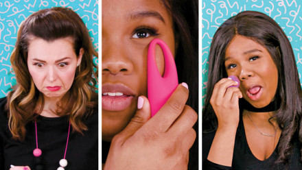 A collage of women trying different beauty hacks