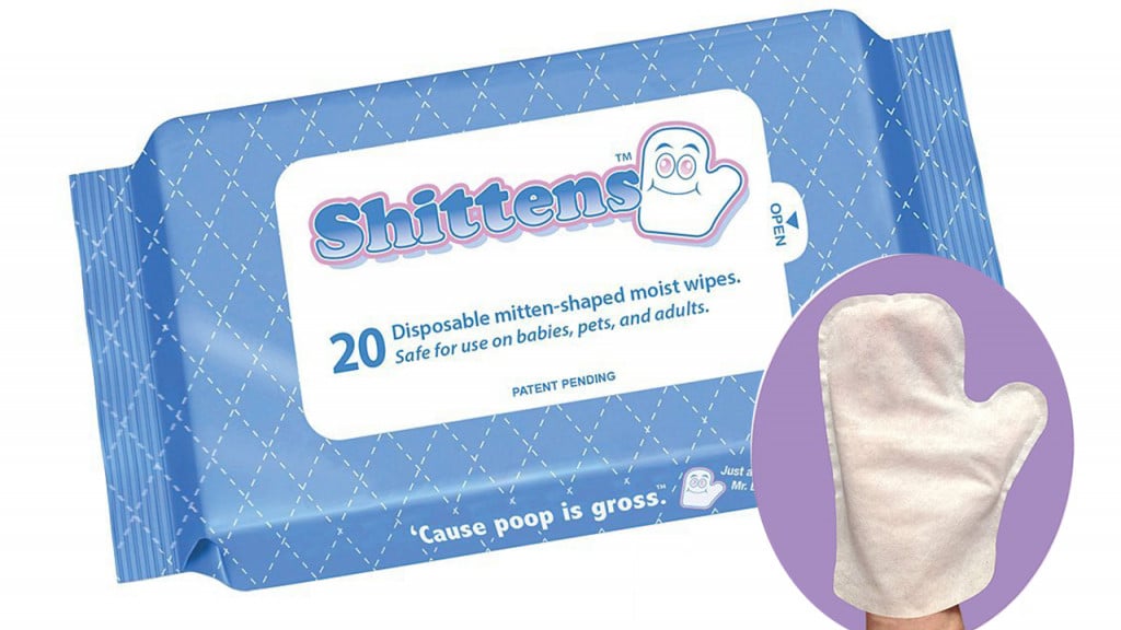 Package of Shittens which are moist wipes shaped like mittens