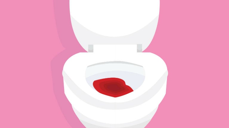 Illustration of blood in a toliet.