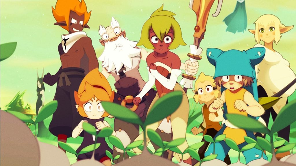 Promo image for Wakfu showing a group of humanoids standing in a field