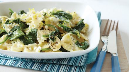 bowtie pasta with spinach and a creamy sauce