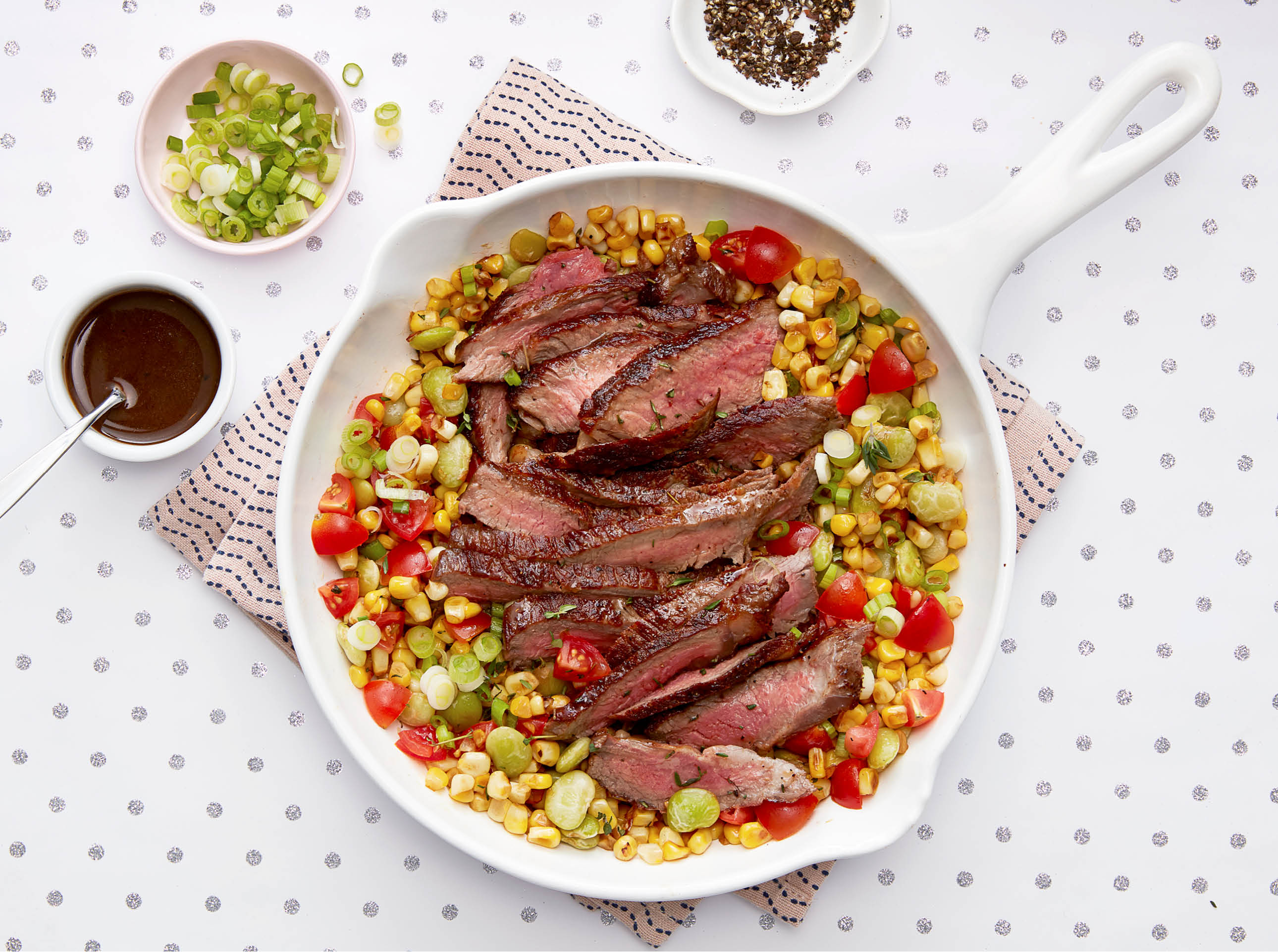 Skillet Steak and Pan Sauce with Roasted Succotash