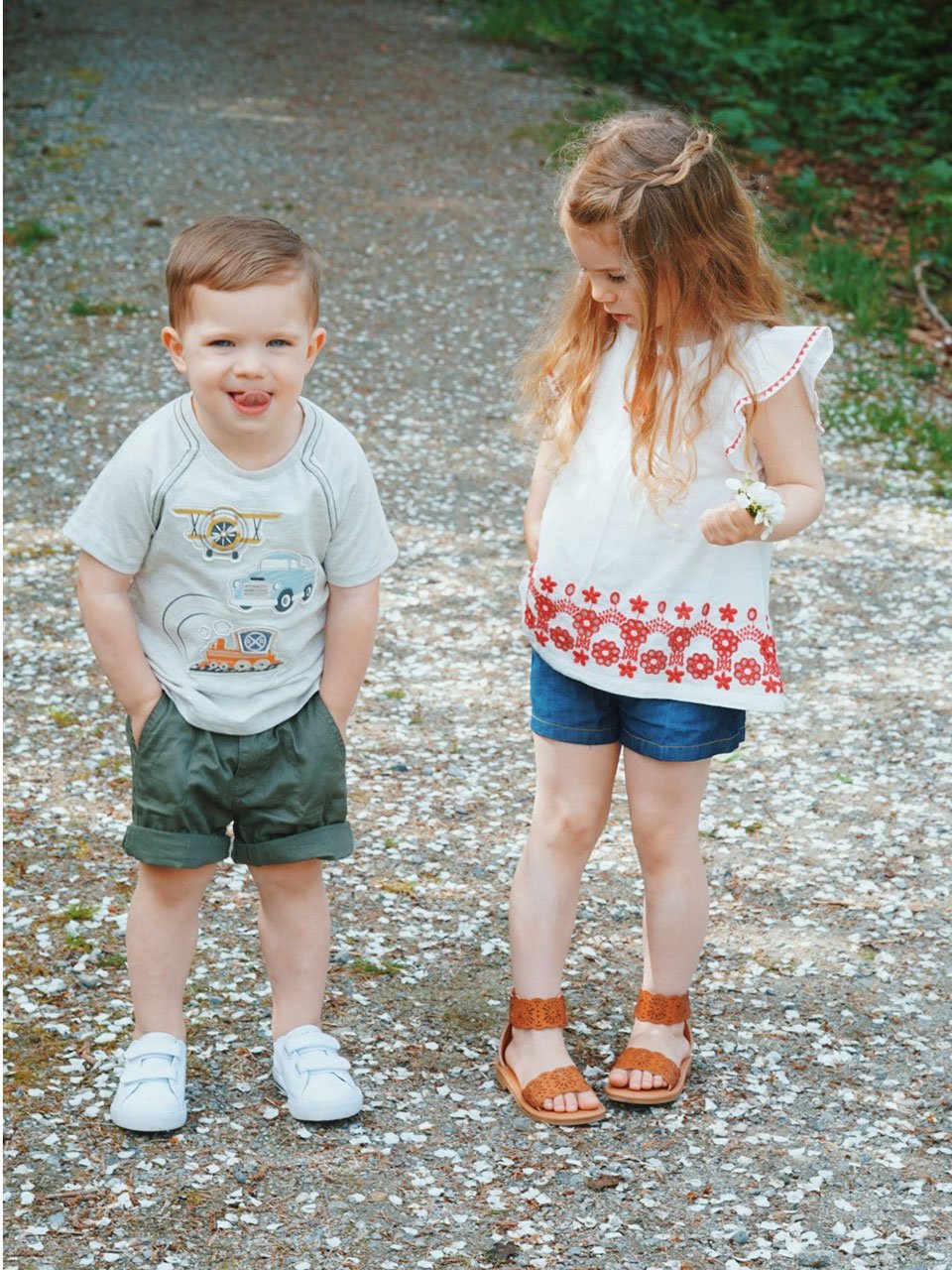 Author's two kids wearing Marshalls outside