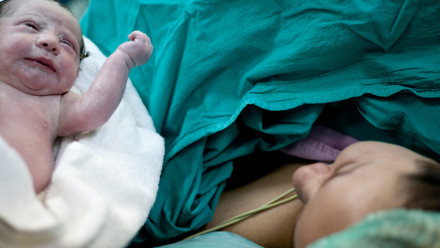 Mother and child minutes after a c-section or "belly birth"
