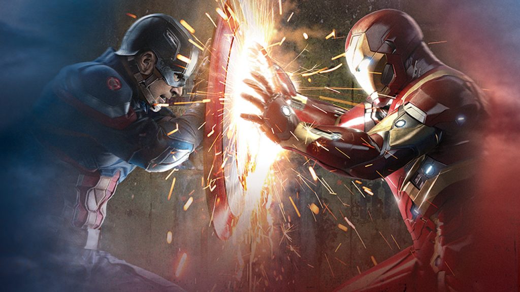 Promo image for Captain America: Civil War showing Captain America fighting Iron Man