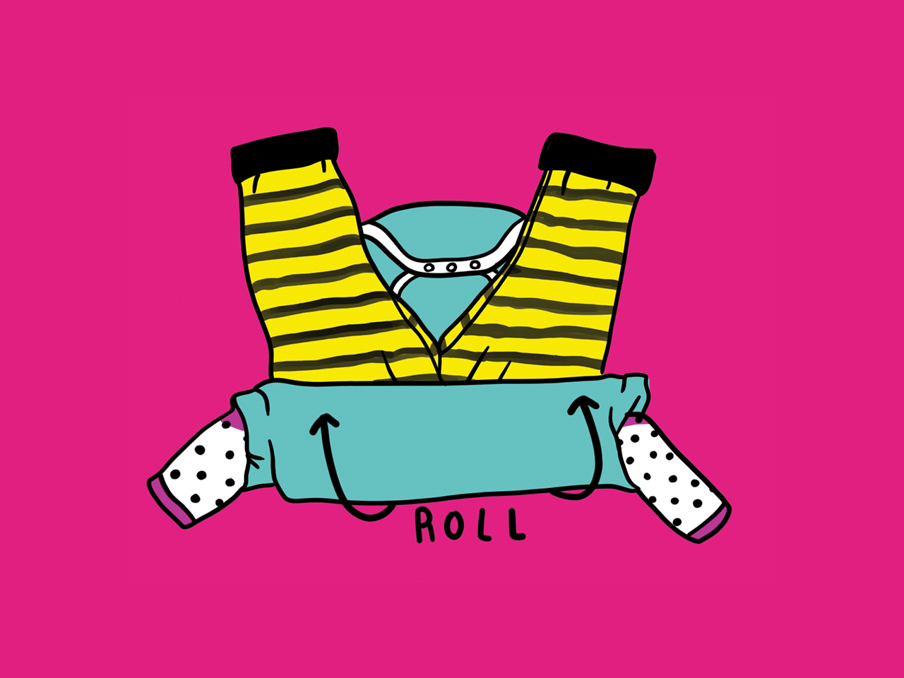 Illustration showing how to roll up baby clothes