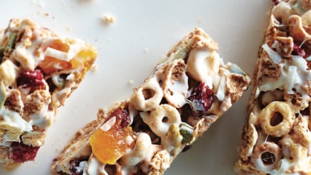 snack bars made from cereal and dried fruits with a glaze