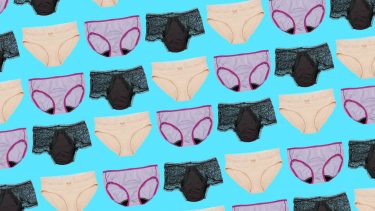 A bunch of pee-proof underwear on a blue background