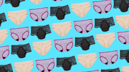 A bunch of pee-proof underwear on a blue background