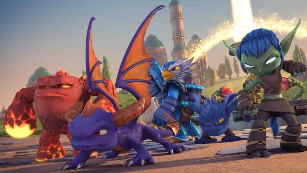 Promo image for Skylanders Academy showing fantastical beast prepare for a fight