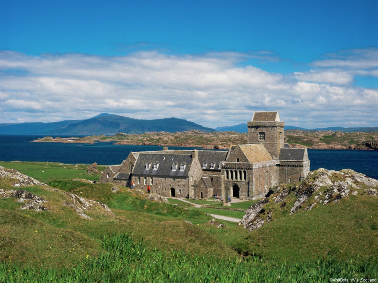 Iona Abbey is located on the Isle of Iona. The abbey was a focal point for the spread of Christianity throughout Scotland since Columba arrived there in AD 563.