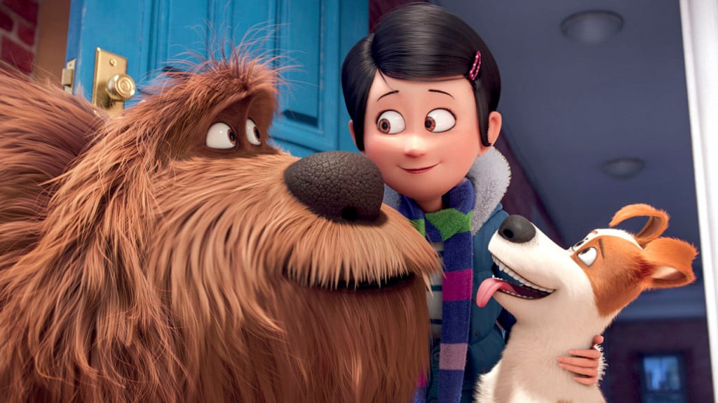 Promo image for Secret Life of Pets showing a woman and her two dogs