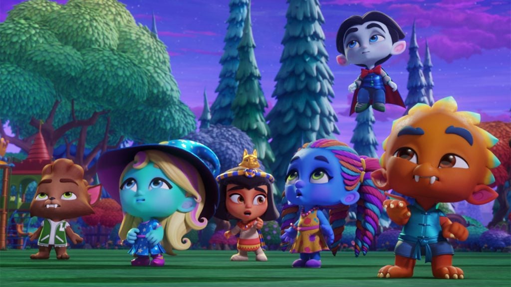 Promo image for Super Monsters showing monster kids standing in a field