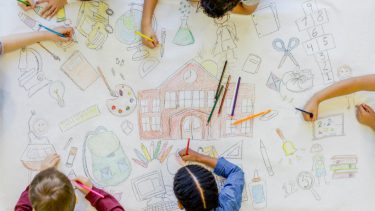 School-age kids drawing and colouring