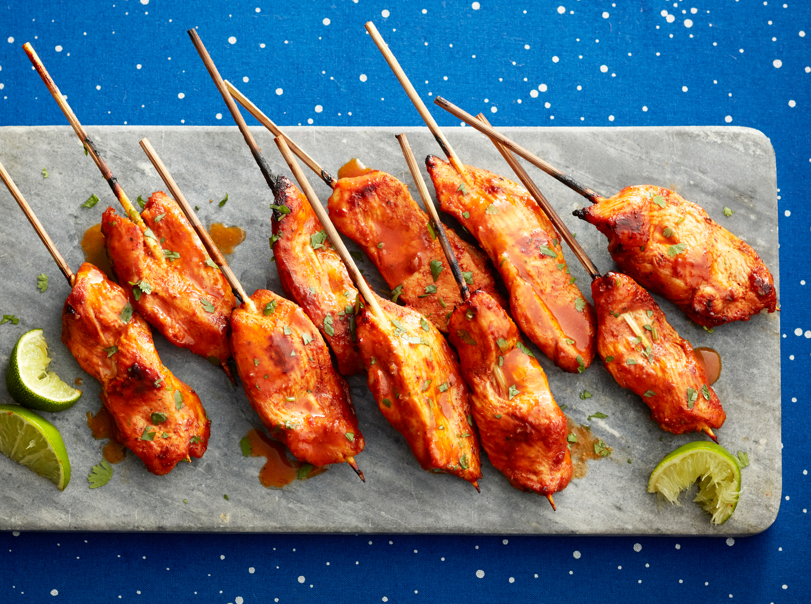 Curry-barbecue chicken kebabs