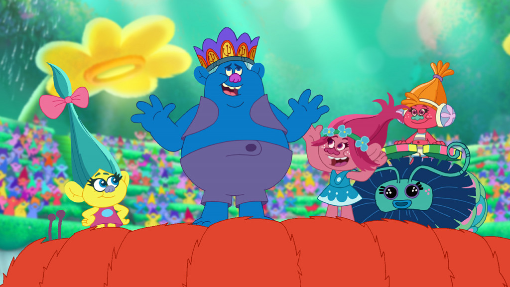 Promo image for Trolls the Beat Goes On showing a group of trolls standing on a stage
