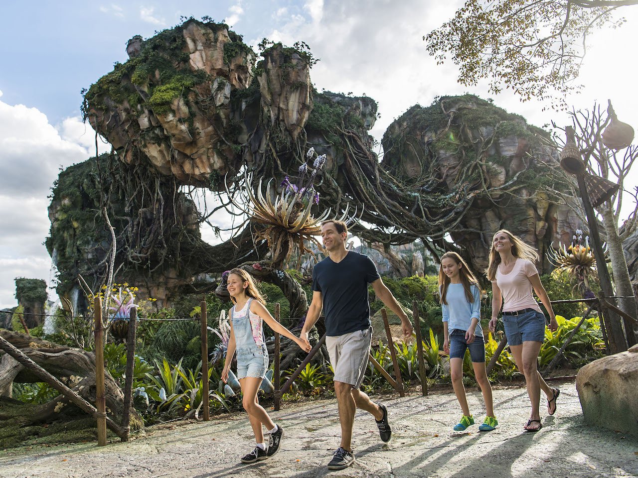 Floating mountains grace the sky while exotic plants fill the colorful landscape inside Pandora - The World of AVATAR, opening May 27, 2017, at Disney's Animal Kingdom. Pandora - The World of AVATAR will bring a variety of new experiences to the park, including a family-friendly attraction called Na'vi River Journey and new food & beverage and merchandise locations. Disney's Animal Kingdom is one of four theme parks at Walt Disney World Resort in Lake Buena Vista, Fla. 