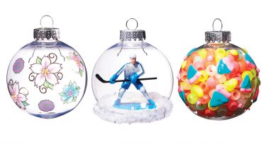 Three DIY plastic Christmas ball ornaments