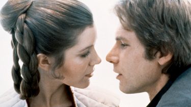 Han Solo and Leia about to kiss in The Empire Strikes Back
