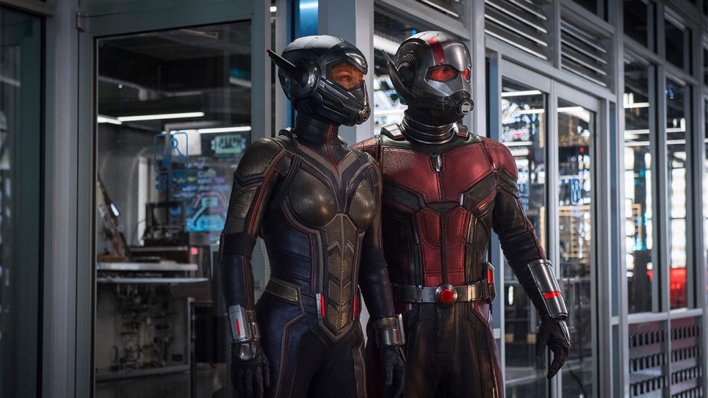 Promo image for Marvel Studios ant man and wasp showing two superheroes in a lab
