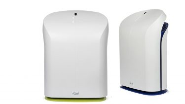 Rabbit Air BioGS 2.0 air purifiers with green and blue accent colours
