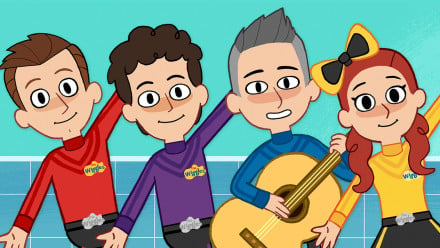 illustration of the Wiggles dancing in the bathroom