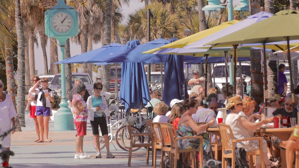 Shoppers in Times Square at Fort Myers Beach Pier