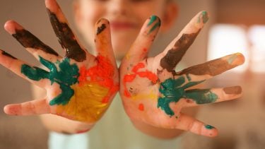Kids hands covered in paint