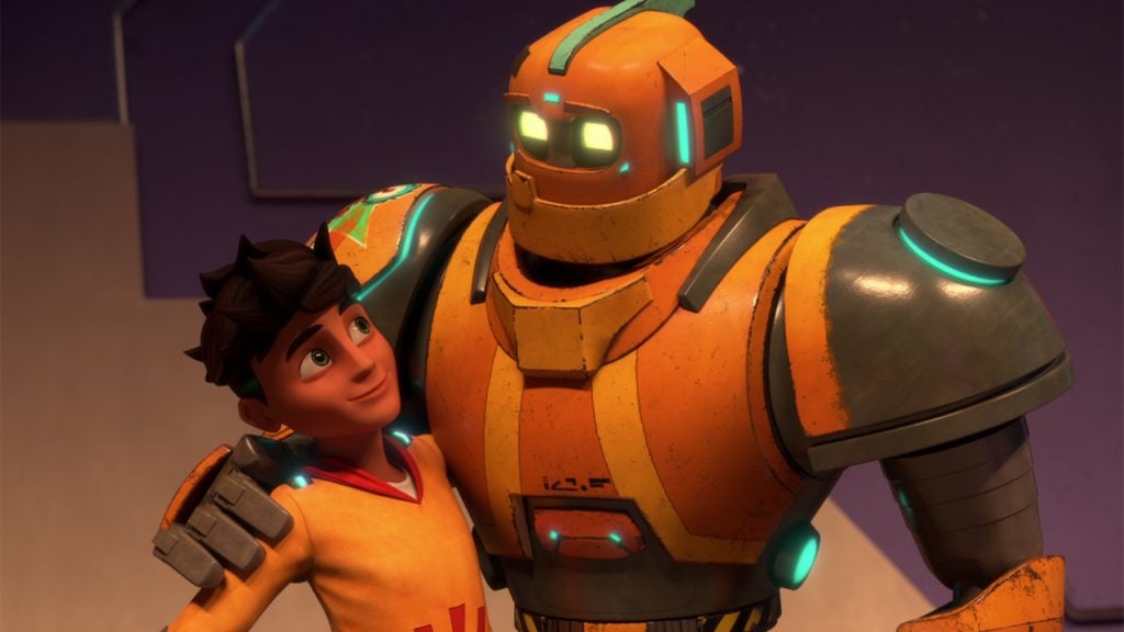 Promo image for Robozuna showing a boy hugging a robot