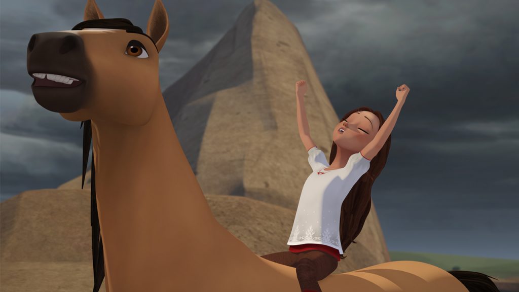 Promo image for Spirit Riding Free showing a girl riding a horse
